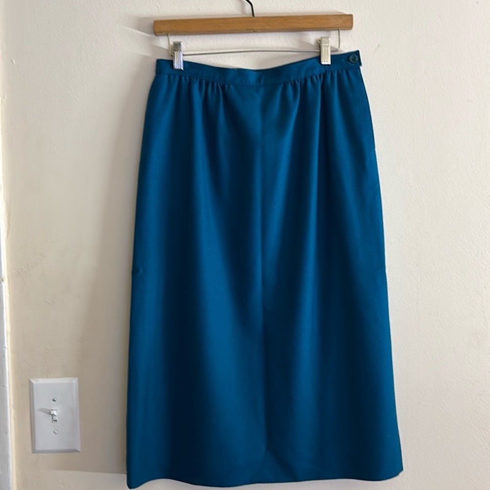 Vintage Pendleton Classic turquoise‎ 80s Midi Skirt Virgin Wool size 12